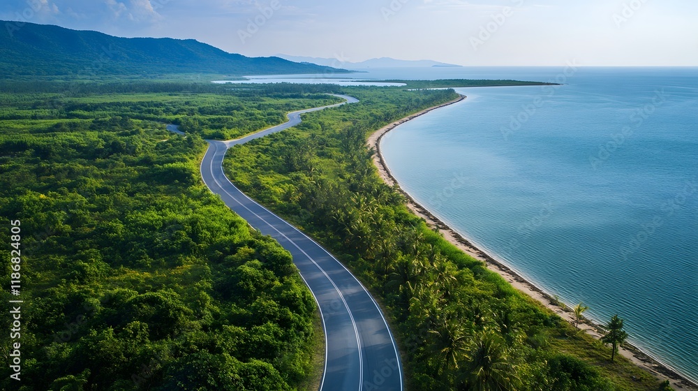 Coastal Highway Winding Through Lush Green Landscape Coastal Highway Winding Through Lush Green Landscape