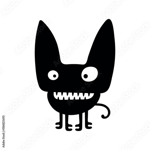 Vector cute, smiling monster, black and white silhouette. Playful, quirky design is perfect for fun, Halloween, or spooky projects, adding a cheerful touch to any illustration