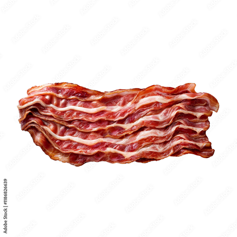 Crispy Cooked Bacon Strips: A close-up shot of perfectly cooked bacon strips, showcasing their golden brown color, crispy texture, and delicious aroma. Crispy Cooked Bacon Strips: A close-up shot of perfectly cooked bacon strips, showcasing their golden brown color, crispy texture, and delicious aroma.
