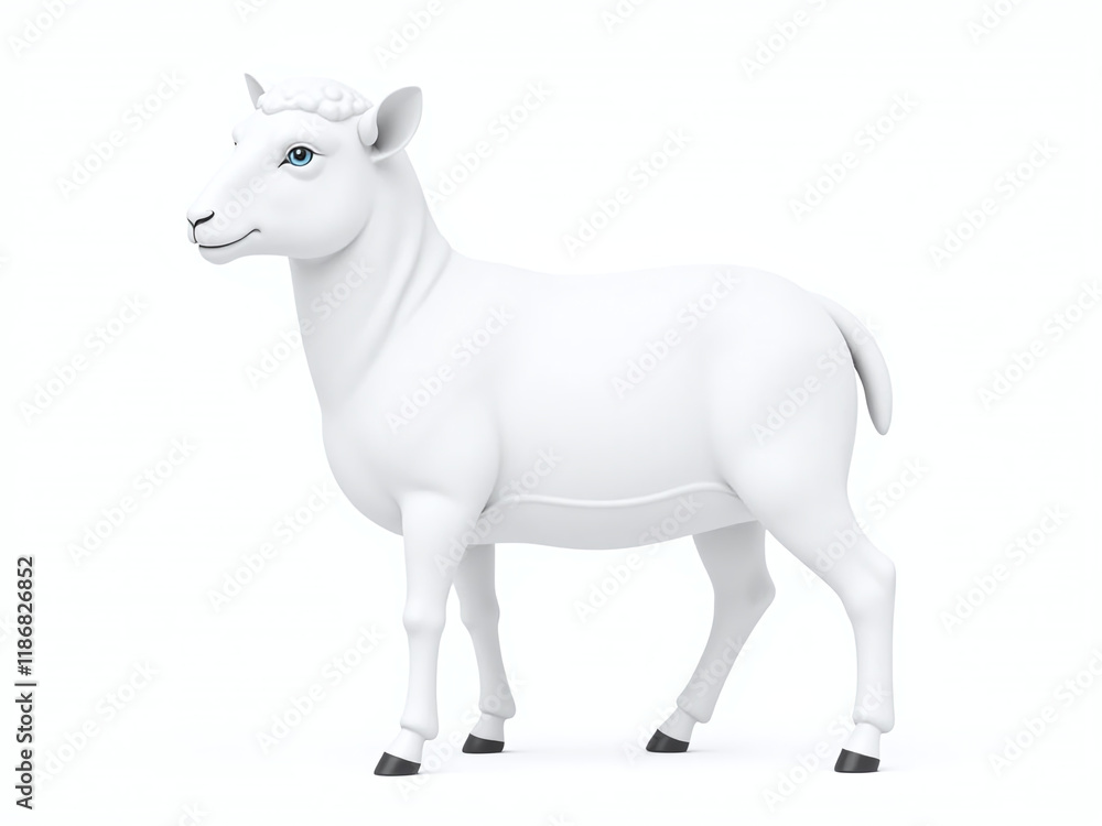 Fototapeta premium A White Lamb Is Portrayed In A Simple Pattern Of Itself On A Blank White Background. 00002