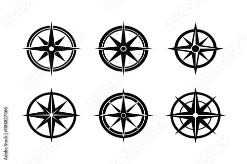 Set of Compass Icon Silhouette on White Background