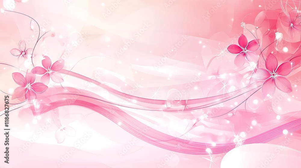 Delicate Pink Flowers and Flowing Abstract Waves Delicate Pink Flowers and Flowing Abstract Waves