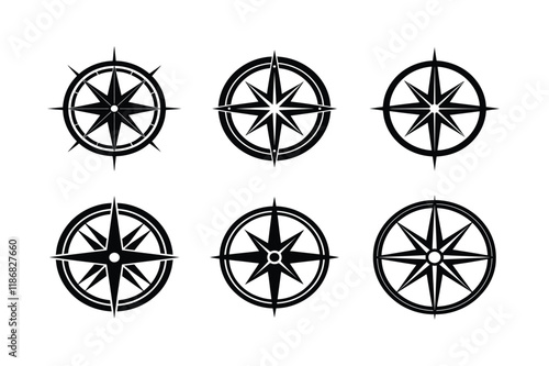 Set of Compass Icon Silhouette on White Background