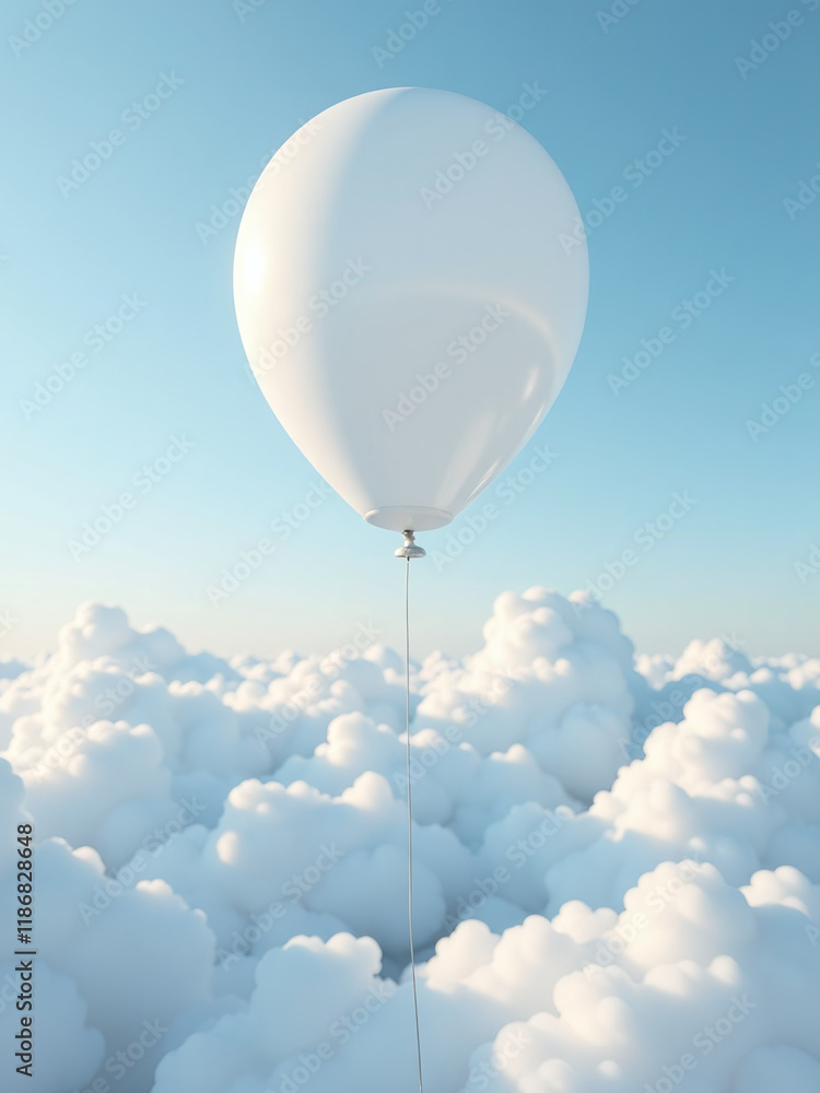 Fototapeta premium A White Balloon Is Seen Floating Above A Layer Of Fluffy Clouds In An Image Generated By Artificial Intelligence. 00002