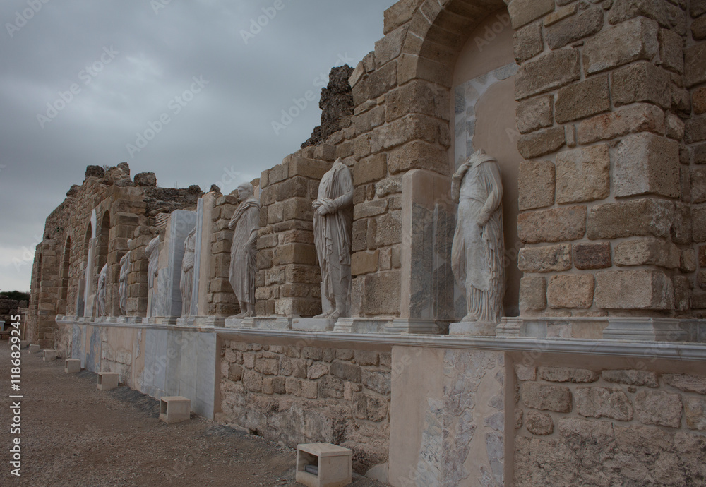 Fototapeta premium state agora with statues archeological site of Side, Turkey
