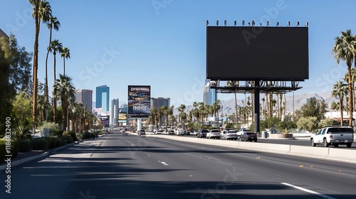 Las Vegas Boulevard with Blank Billboard Inviting Creative Advertising Opportunities : Generative AI