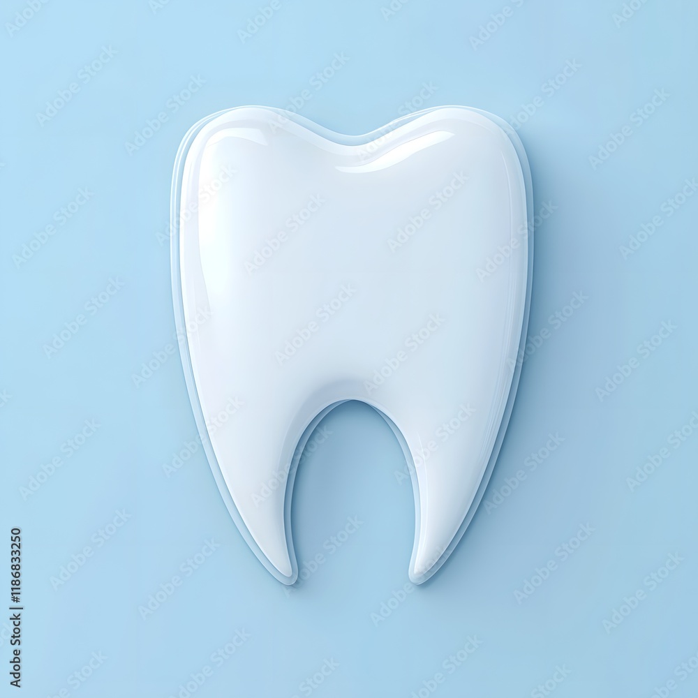 White Tooth Shaped Shield with Bevel 3D Effect on Light Blue Background White Tooth Shaped Shield with Bevel 3D Effect on Light Blue Background