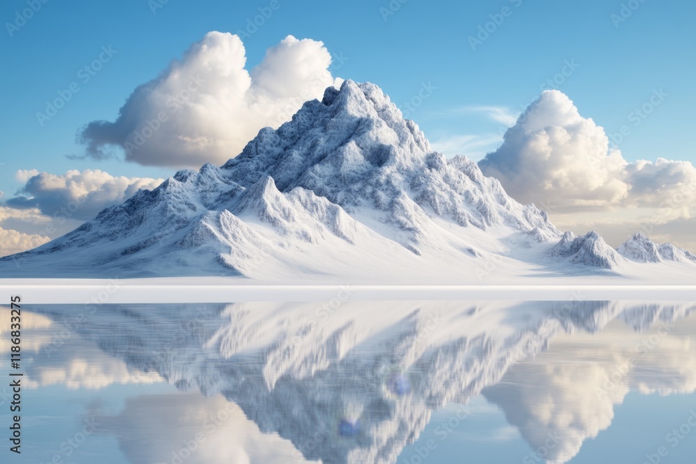 Fototapeta premium A 3D-rendered scene of the Uyuni salt flats, showcasing perfect reflections of towering thunderclouds with realistic water textures and light effects