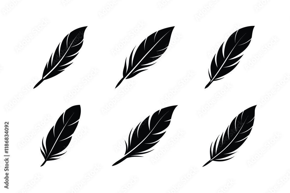 set of Feather Icon Silhouette on White Background set of Feather Icon Silhouette on White Background