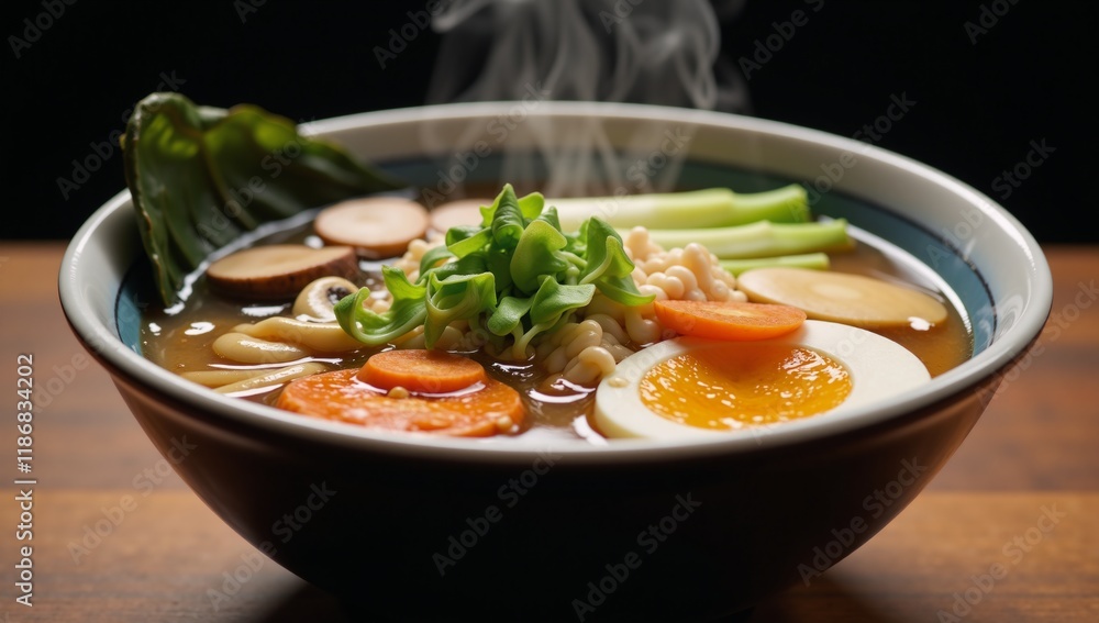 Vibrant bowl of vegan ramen with colorful vegetables highlights its healthy fresh ingredients Vibrant bowl of vegan ramen with colorful vegetables highlights its healthy fresh ingredients