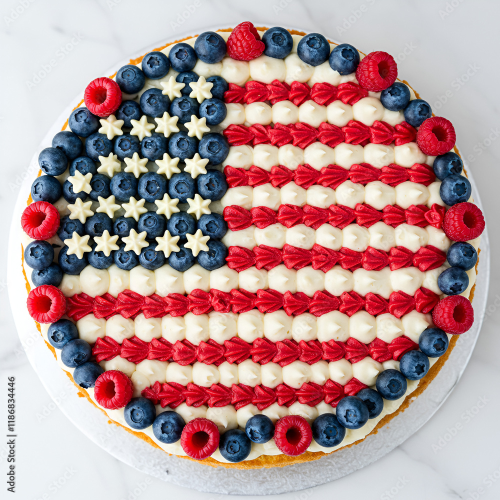 4th of July cake with flag and berries 4th of July cake with flag and berries