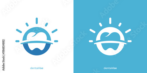 Simple Dental Rise Logo. Dental and Sun Icon Graphic. Dentist Logo, Dental Care Logo Design Template.