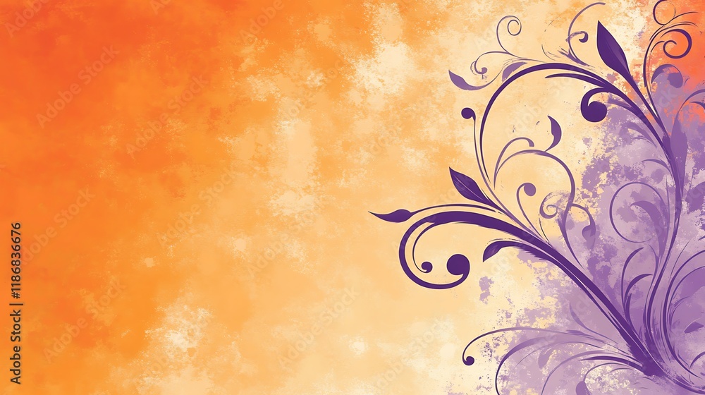 Abstract Orange and Purple Floral Design Background Abstract Orange and Purple Floral Design Background