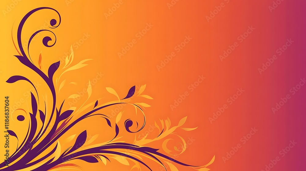 Abstract Floral Design on Orange Gradient Background Abstract Floral Design on Orange Gradient Background
