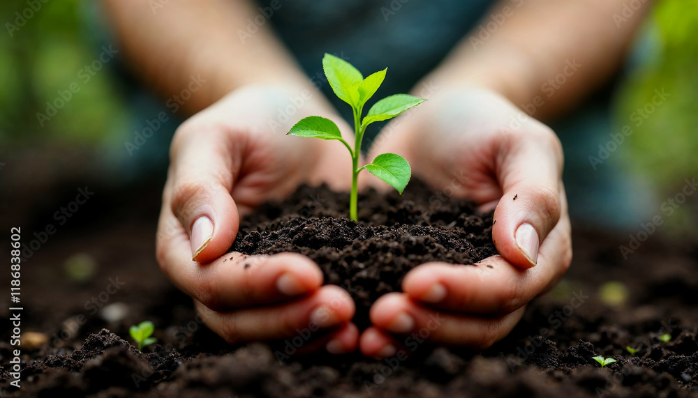 Hands Gently Holding a Sprout, Symbol of Growth and Renewal Hands Gently Holding a Sprout, Symbol of Growth and Renewal