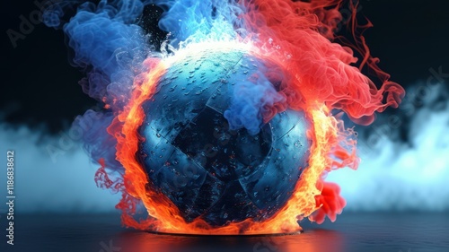 Wallpaper Mural Dynamic globe engulfed in fire and smoke, symbolizing urgent environmental issues and climate change awareness Torontodigital.ca