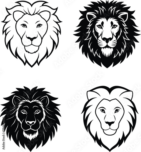 Lion face line art and silhouette vector illustration photo