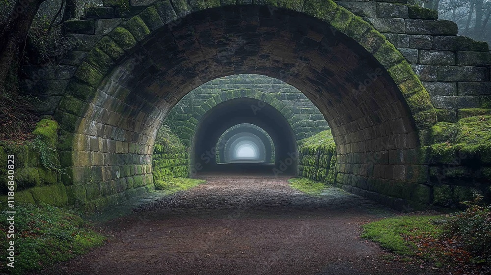 Obraz premium Mossy Stone Archway Tunnel Leading to Light