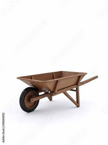 A Vintage Wooden Barrow Sits Alone On A Plain White Background, With A Narrow Winding Path Disappearing Into The Distance. 00001 photo