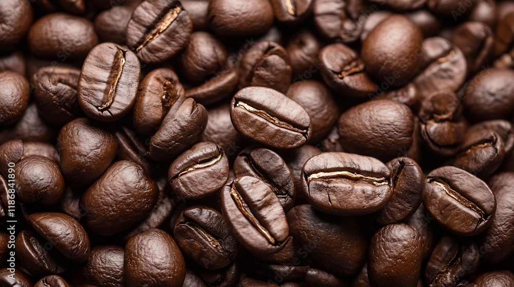 Obraz premium Macro Shot of Roasted Dark Coffee Beans for a Rich Aromatic Experience : Generative AI