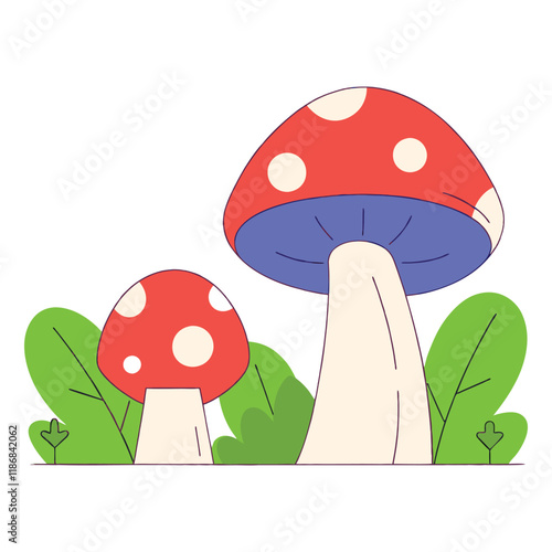 Colorful Cartoon Mushroom Illustration with Nature Elements