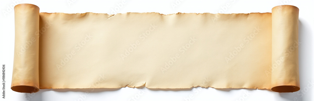Obraz premium A Vintage Blank Paper Scroll Isolated On A Clean White Background Provides Ample Room For Creative Writing And Design Concepts To Unfold. 00003