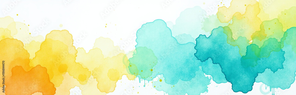 A Vibrant Watercolor Painting Combines Turquoise And Yellow Hues With A White Background For A Bright And Colorful Artistic Expression. 00003 A Vibrant Watercolor Painting Combines Turquoise And Yellow Hues With A White Background For A Bright And Colorful Artistic Expression. 00003