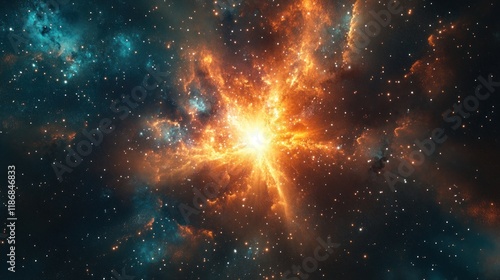 Cosmic Nebula Explosion Fiery Stellar Burst in the Deep Space Galaxy