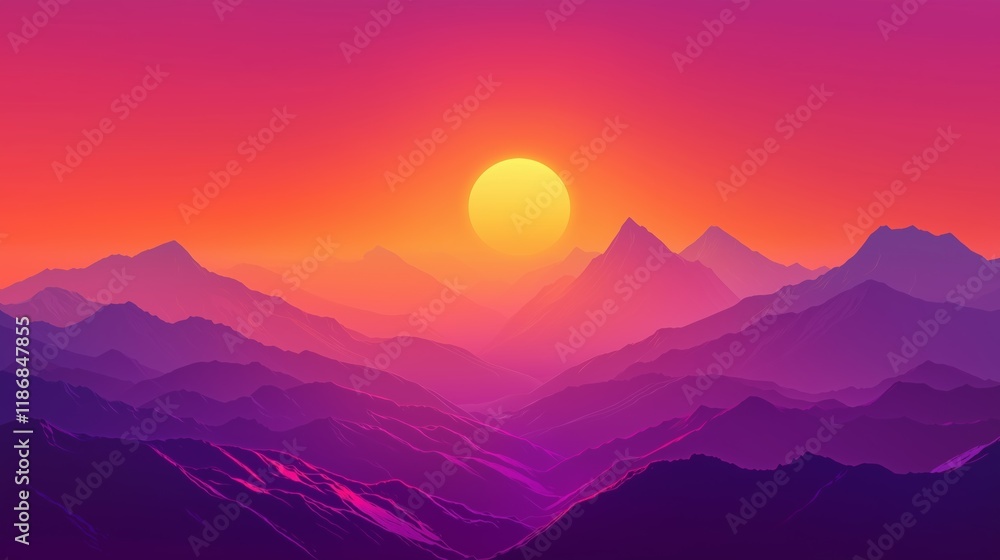 Obraz premium Vibrant sunset over mountains with gradient colors and ombre sky showcasing nature's beauty
