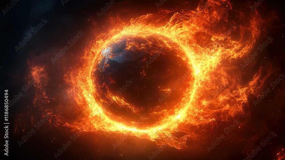 Burning planet engulfed in flames. Burning planet engulfed in flames.