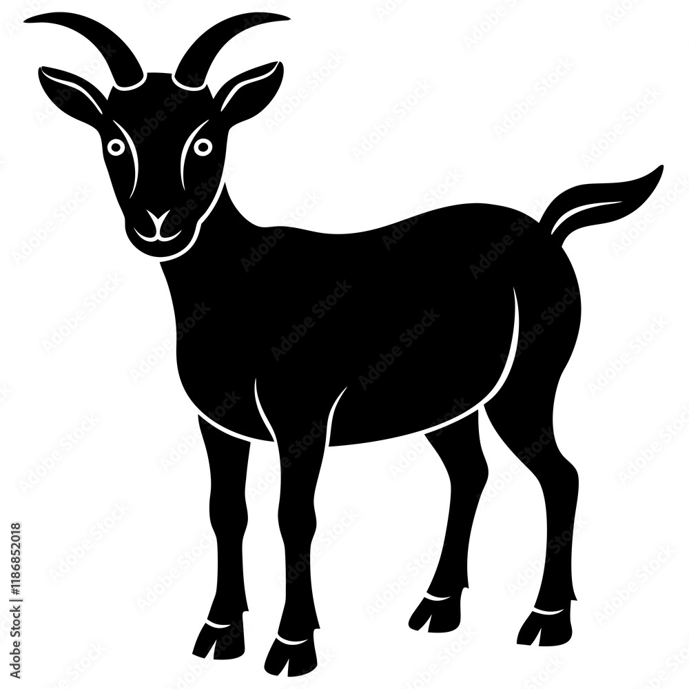 Fototapeta premium Rustic Black and White Illustration of a Majestic Goat in a Scenic Landscape