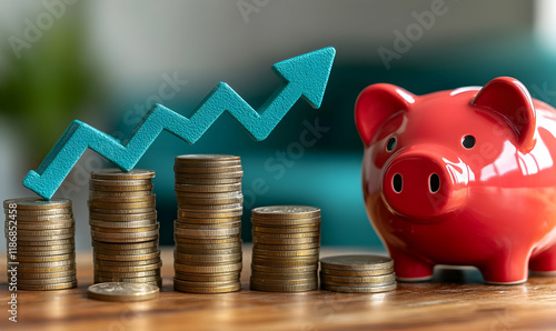 Savings growth chart piggy bank home office