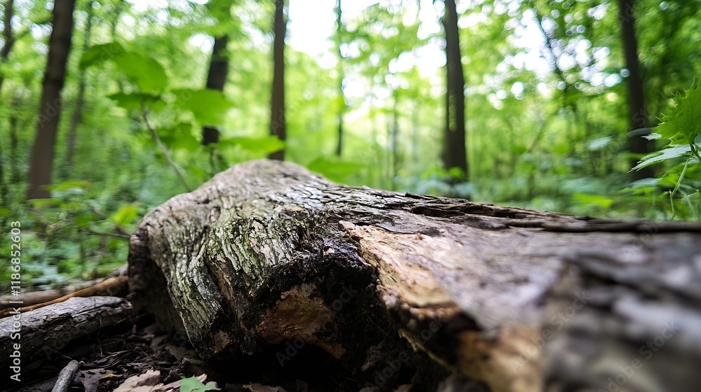 Fallen Log In Lush Forest Symbolizing Natural Decay And Ecosystem Renewal : Generative AI