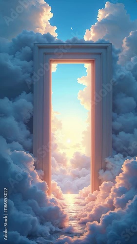 Doors opening into the vast sky on the clouds