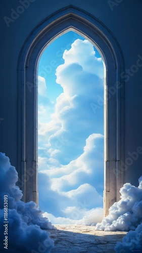 Doors opening into the vast sky on the clouds
