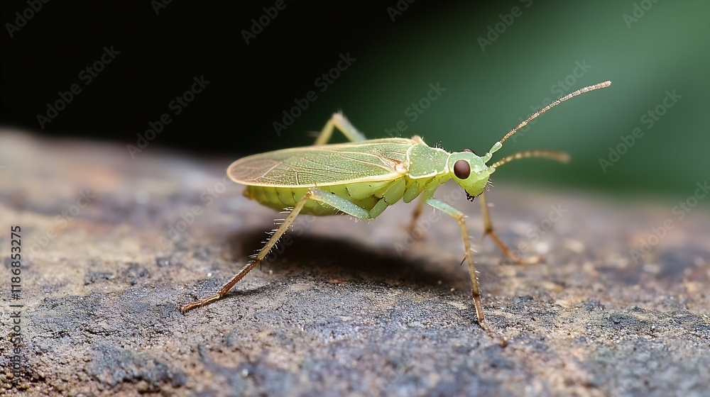 Detailed Closeup of a Green Plant Bug on Wood Backdrop with Nature Texture Focus : Generative AI Detailed Closeup of a Green Plant Bug on Wood Backdrop with Nature Texture Focus : Generative AI