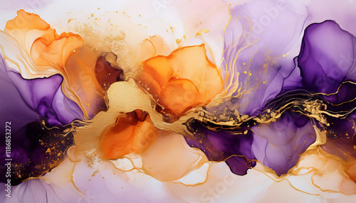 orange purple and gold alcohol ink splatter heritage