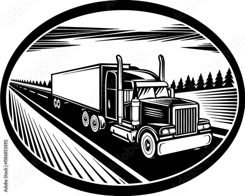 Powerful Semi-Truck Silhouette Against a Forest Background