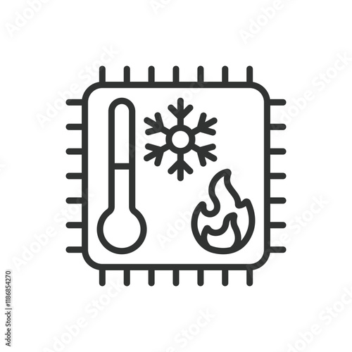 CPU throttling, icon in line design. CPU throttling, processor speed, thermal regulation, overheating control, CPU cooling, on white background vector. CPU throttling editable stroke icon