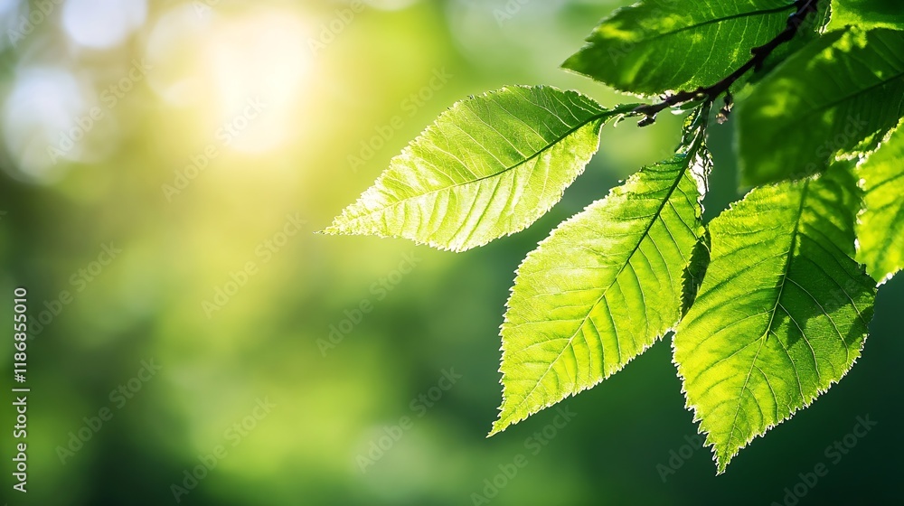 Vibrant Green Leaves in Sunlight with Blurred Nature Background : Generative AI Vibrant Green Leaves in Sunlight with Blurred Nature Background : Generative AI