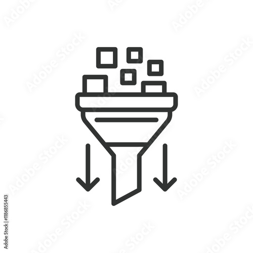 Request filtering, icon in line design. Requests filtering, request management, data filtering, input validation, request control on white background vector. Request filtering editable stroke icon