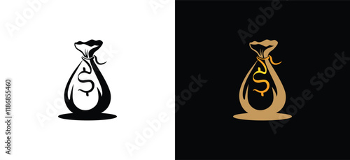 Money bag icon logo vector illustration. Money sack with dollar sign symbol, symbolizing wealth, savings, financial