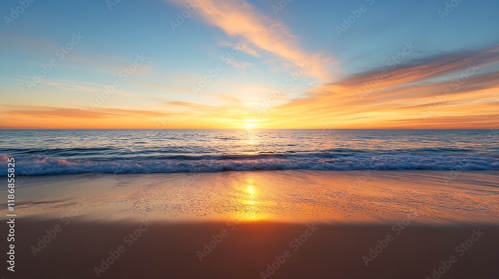 Stunning ocean sunrise with vivid colors reflecting on calm waters for a relaxing escape : Generative AI Stunning ocean sunrise with vivid colors reflecting on calm waters for a relaxing escape : Generative AI