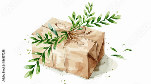 Wallpaper Mural Festive Christmas Gift Box with Green Branch and Colored Ornaments Torontodigital.ca