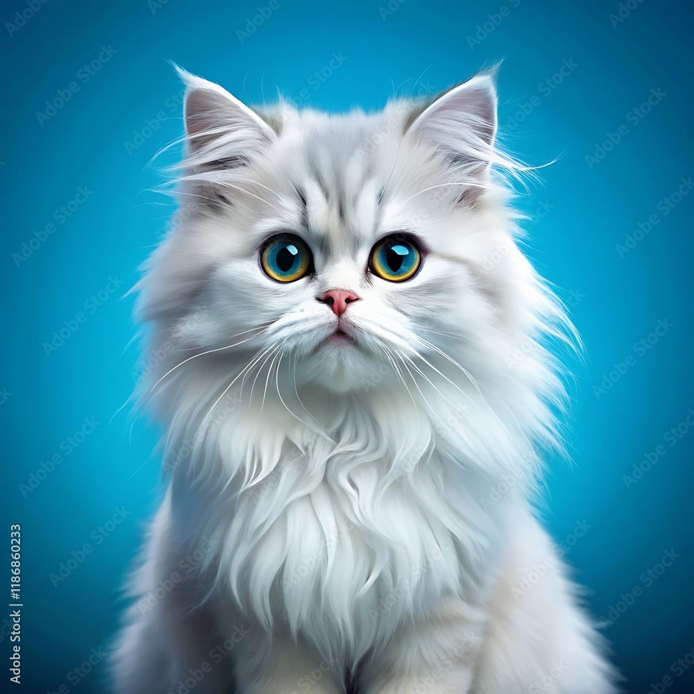 A cute persian cat sitting on colorful background A cute persian cat sitting on colorful background