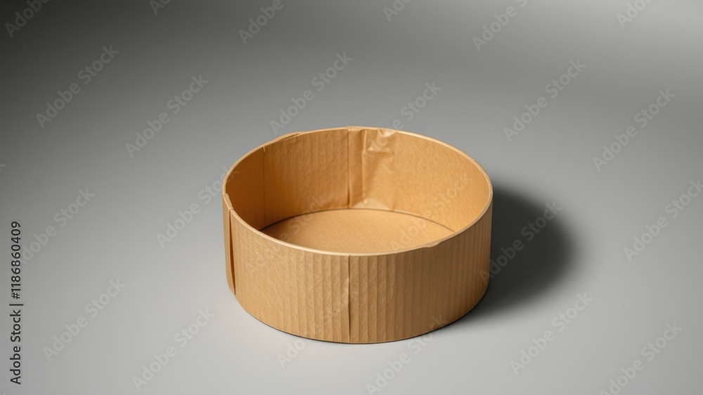 A cylindrical cardboard box with a corrugated texture, sitting on a gray surface, ready for a special occasion. A cylindrical cardboard box with a corrugated texture, sitting on a gray surface, ready for a special occasion.