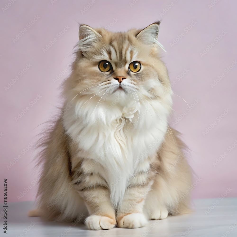 A cute persian cat sitting on colorful background A cute persian cat sitting on colorful background
