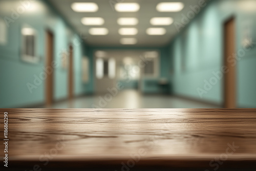 Wallpaper Mural Wooden top table with hospital in background Torontodigital.ca