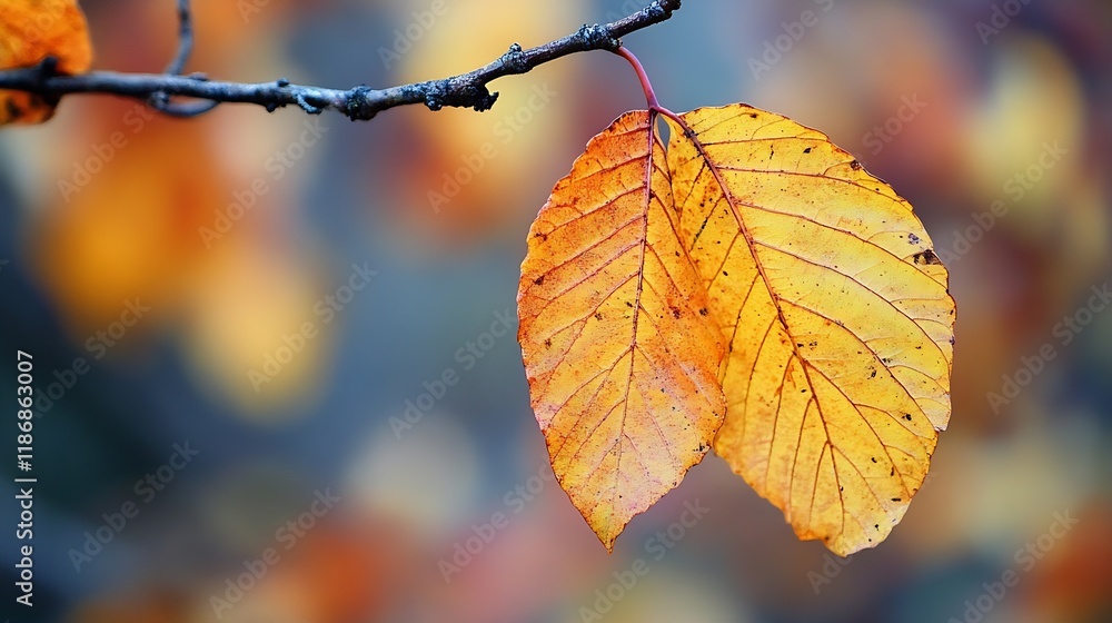 Closeup of Vibrant Autumn Leaves on a Branch with Blurred Background : Generative AI Closeup of Vibrant Autumn Leaves on a Branch with Blurred Background : Generative AI