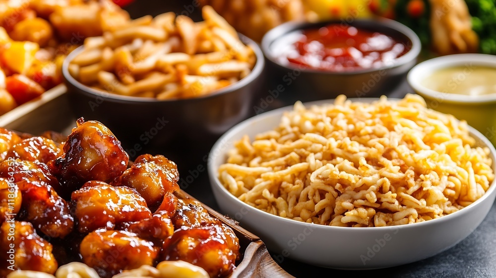 Assorted Delicious Chinese Dishes in Close Up with Sweet and Sour Pork Noodles and Dumplings : Generative AI Assorted Delicious Chinese Dishes in Close Up with Sweet and Sour Pork Noodles and Dumplings : Generative AI